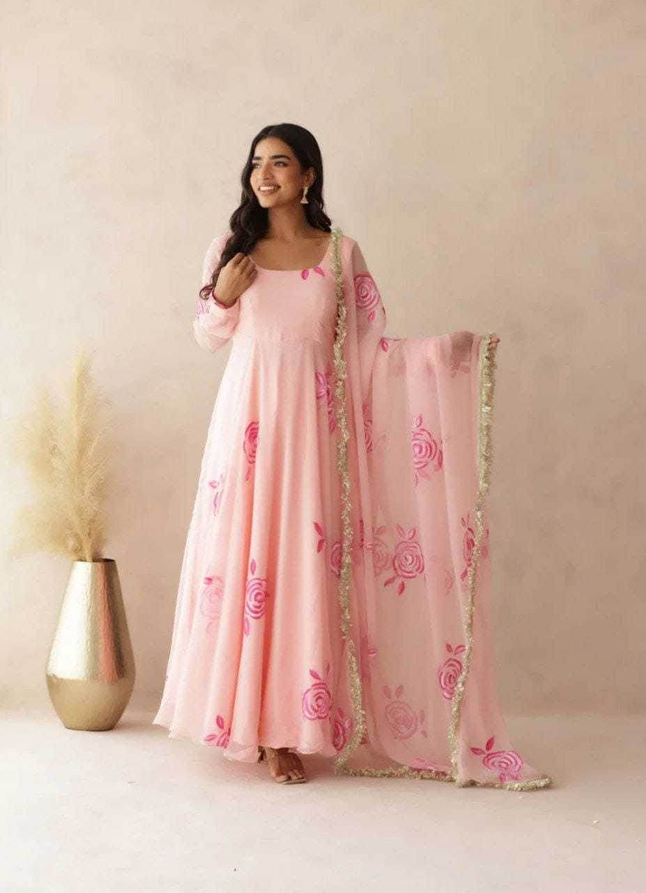 Georgette Printed Pink Gown - MYLUXURY LANE ENTERPRISE